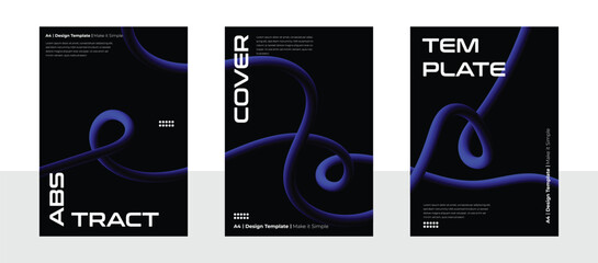 Fototapeta premium Minimal Modern Poster Design with Abstract 3D Blue Ribbon on Black Background