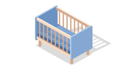 Obraz premium Blue Baby Crib with Wooden Frame.