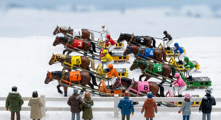 雪降るミニチュアの世界で繰り広げられる迫力のばんえい競馬