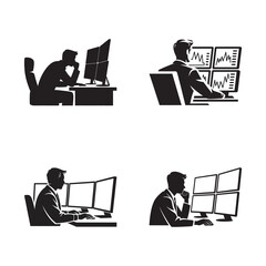 Professional stock market traders working on multi monitor computer workstations