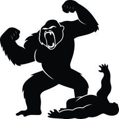 Aggressive Gorilla Silhouette Roaring Wildlife Animal Vector
