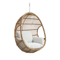 Obraz premium Hanging Rattan Egg Chair with White Cushions