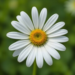 &ldquo;Beautiful White Daisy Flower with Yellow Center in Full Bloom, Macro Close-Up of Fresh Chamomile or Daisy Blossom Isolated Against Soft Green Blurred Background, Spring Nature and Floral Beauty Conce
