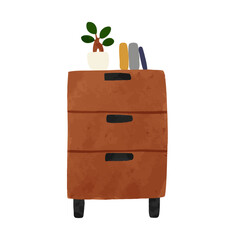 観葉植物と本を飾ったチェスト　水彩風ベクター手描きイラスト