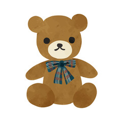 くまのぬいぐるみ　水彩風ベクター手描きイラスト