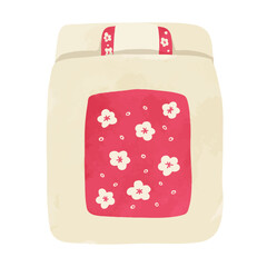 梅の花柄の布団　水彩風ベクター手描きイラスト