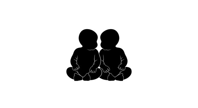 Silhouette illustration of two identical twins sitting facing each other.