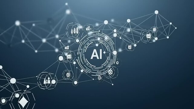 Artificial Intelligence Network Visualization with Futuristic Digital Data Connections and AI Symbol