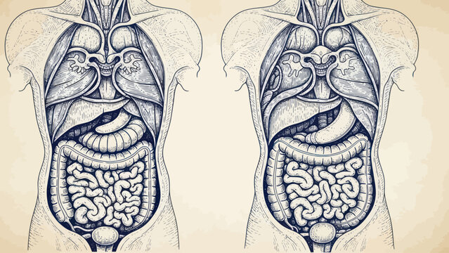 Detailed Human Torso Anatomy Diagram with Internal Organs.