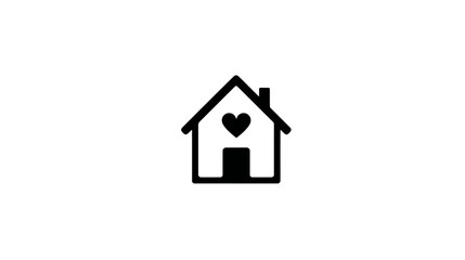 Obraz premium A simple black house icon featuring a heart in its center. A chimney completes the home