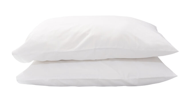 Two white pillows in stack isolated on white background with clipping path