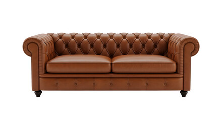 Brown leather chesterfield sofa png isolated on transparent background