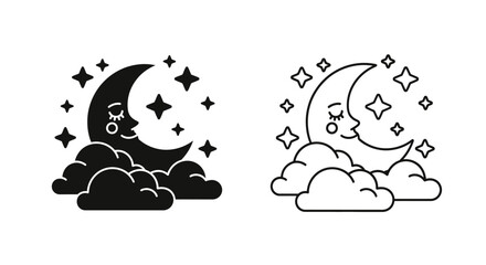 Magical moon and stars night sky illustration Vector