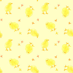 ひよこ, ヒヨコ, 雛, 鳥, イラスト, 手描き, 水彩, 水彩イラスト, シームレスパターン, シームレス, パターン, 柄, 模様, 手書き, 鳥類, 雛鳥, ニワトリ, 鶏, にわとり, ペット, 養鶏, 農業, 動物, 赤ちゃん, 黄色, 生き物, 生物, かわいい, カワイイ, 可愛い, アニマル, イラスト素材, 透明水彩, 全身, 子ども, 子供, 足跡, 足あと, 歩く, 背景, © 一色いっさ
