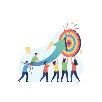 Team achieving business goal together flat illustration