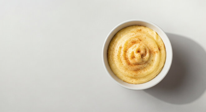Curau Brazilian corn cream dessert, minimalist bowl, copy space