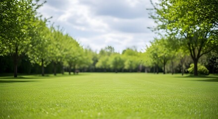 Obraz premium Natural agriculture landscape with lush green grass and trees