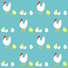 卵・ひよこ・ニワトリのシームレスパターン　鳥の手描き水彩イラスト背景素材 © 一色いっさ