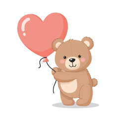 Fototapeta premium Teddy Bear Hugging Heart Balloon – Cute Rounded Kid-Friendly Vector Illustration
