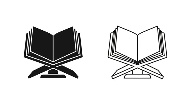 Islamic book quran open on stand black white Vector