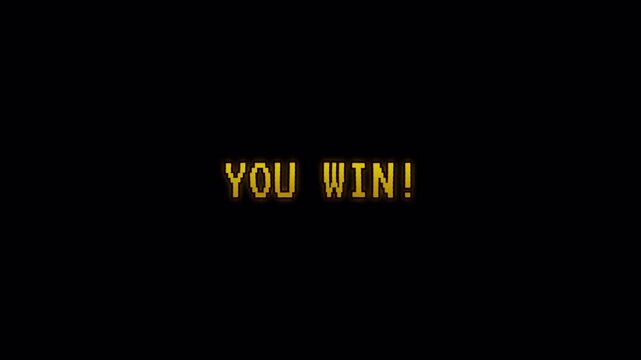 You win pixelated retro game victory screen 8-bit success ideal for gaming content, streaming overlays, retro themes, and celebratory animations.