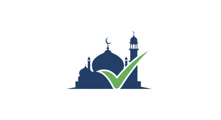 Mosque building with green check mark.