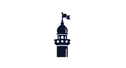 Tower with dome and flag on top.