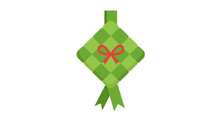 Green gift box with red ribbon.