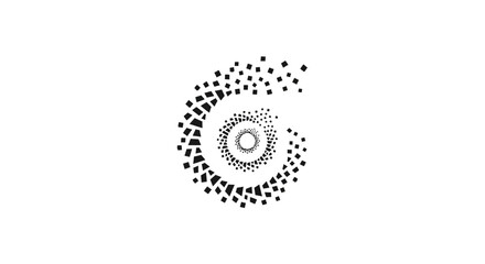 Black and white swirling dot pattern.