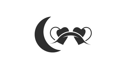 Black heart moon love symbol icon.