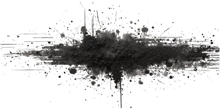 Black ink splat with dripping wet splashes creating a grunge textured background