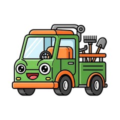 Fototapeta premium Cartoon Garden Truck with Gardening Tools.