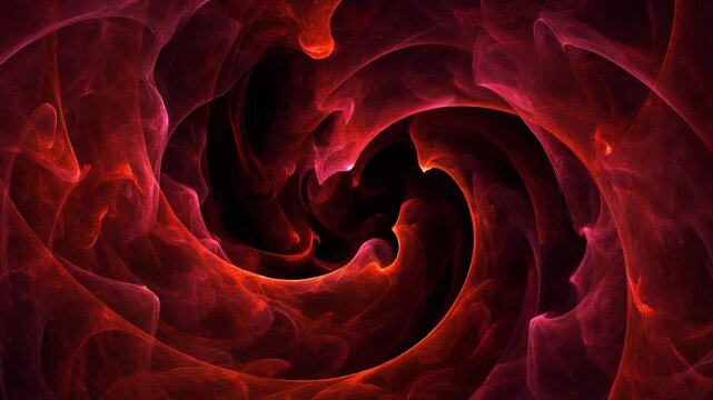 A mesmerizing abstract swirl of deep red and crimson hues creating a dynamic, flowing pattern with a dark, mysterious core.