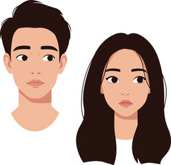 Diverse Couple Headshot Flat Design Minimalist Illustration