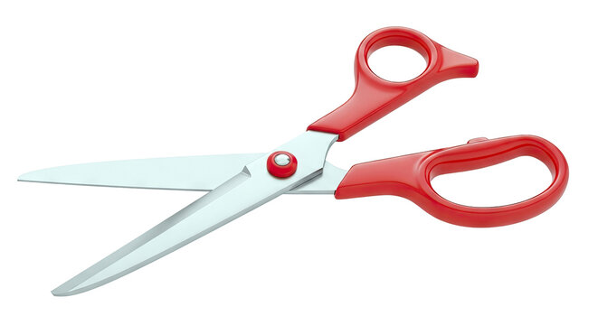 Red-handled scissors with polished metal blades