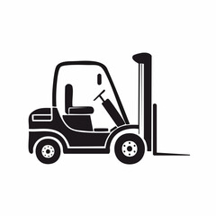 Fototapeta premium Black silhouette icon of a forklift truck, industrial vehicle for lifting and moving goods.