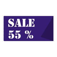 Purple Sale 55 Percent Off Tag with Stencil Font - Discount Coupon Label Illustration