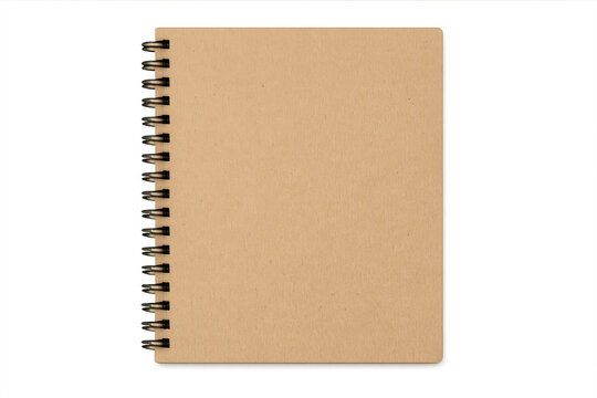 Spiral bound notebook with blank brown cover on transparent background