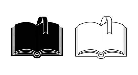 Black and white book icon set with ribbon bookmarks Vector