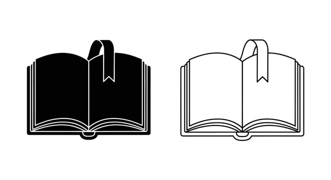 Black and white book icon set with ribbon bookmarks Vector