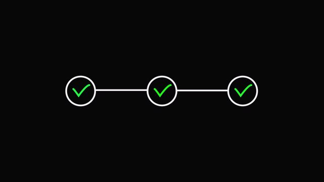 Green checkmarks connected by line on black background verification confirmation symbol green tick checklist