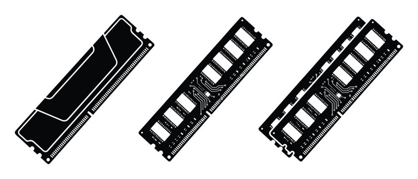 Computer ram memory modules set isolated on transparent background memory stick hardware vector icons.