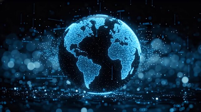 A stunning digital globe with a sharp blue glow, symbolizing global connectivity and technological advancements.