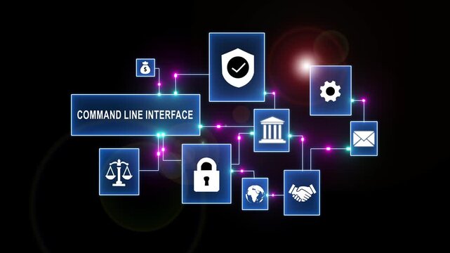 Command Line Interface Icons Technology Digital Network Cyber Security Programming Software Development Futuristic Glow Dark Background