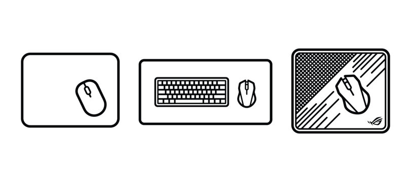 Set of outline icon about office accessories like mouse keyboard and mouse pad in vector.