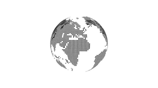 Animated rotating earth globe made of black dots isolated on white background representing global network world map and international business concept