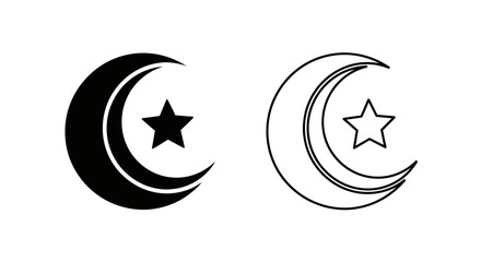 Moon star symbol islamic crescent black white Vector