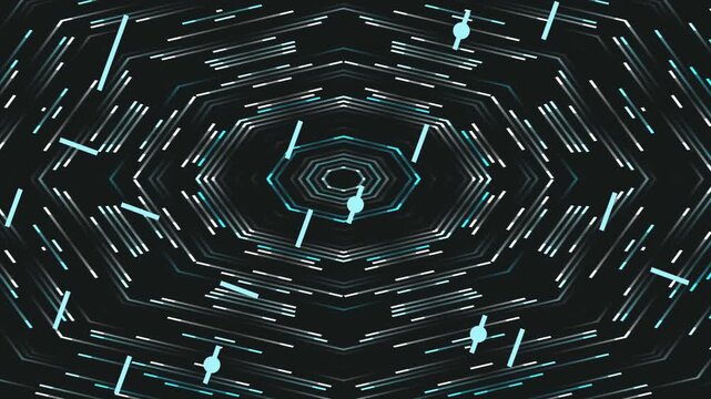 Exploring Dynamic Geometric Particles in a Hypnotic Tunnel Motion