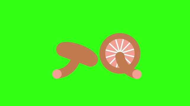 Brown mushrooms cartoon animation on green screen 