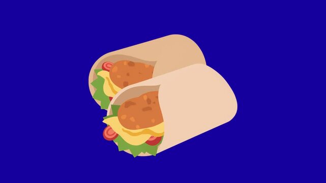 Yummy tortillas animation on blue screen 